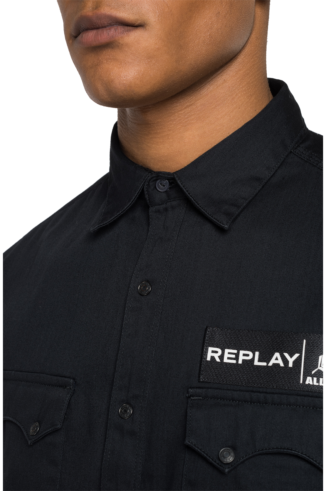 ALL BLACKS &times; REPLAY ブラックデニムシャツ 詳細画像